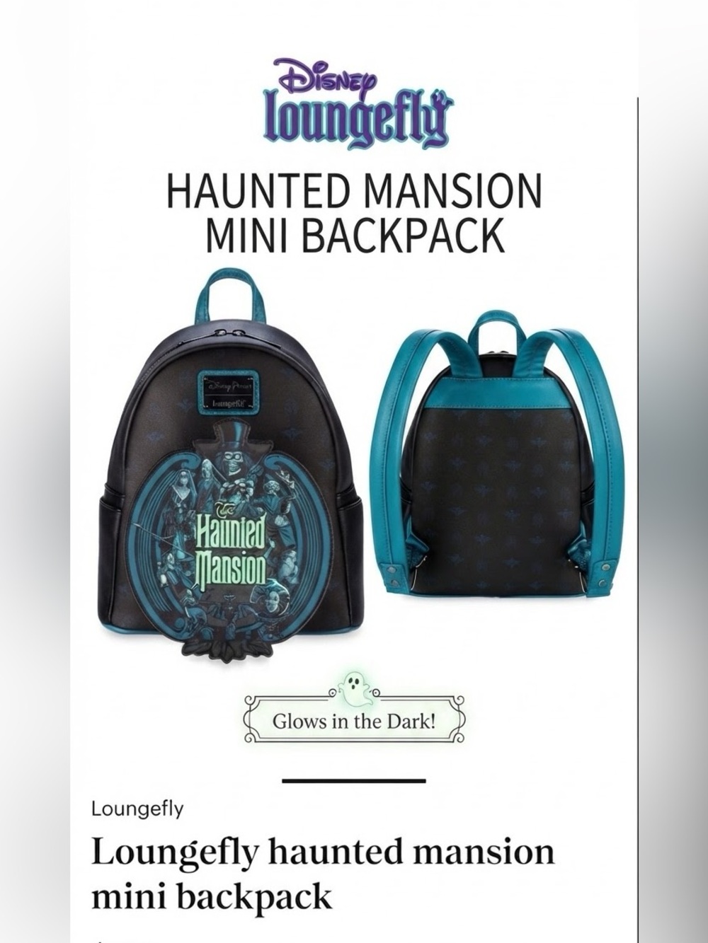 Disney Loungefly Haunted Mansion Glow-in-the-Dark‎ Mini Backpack